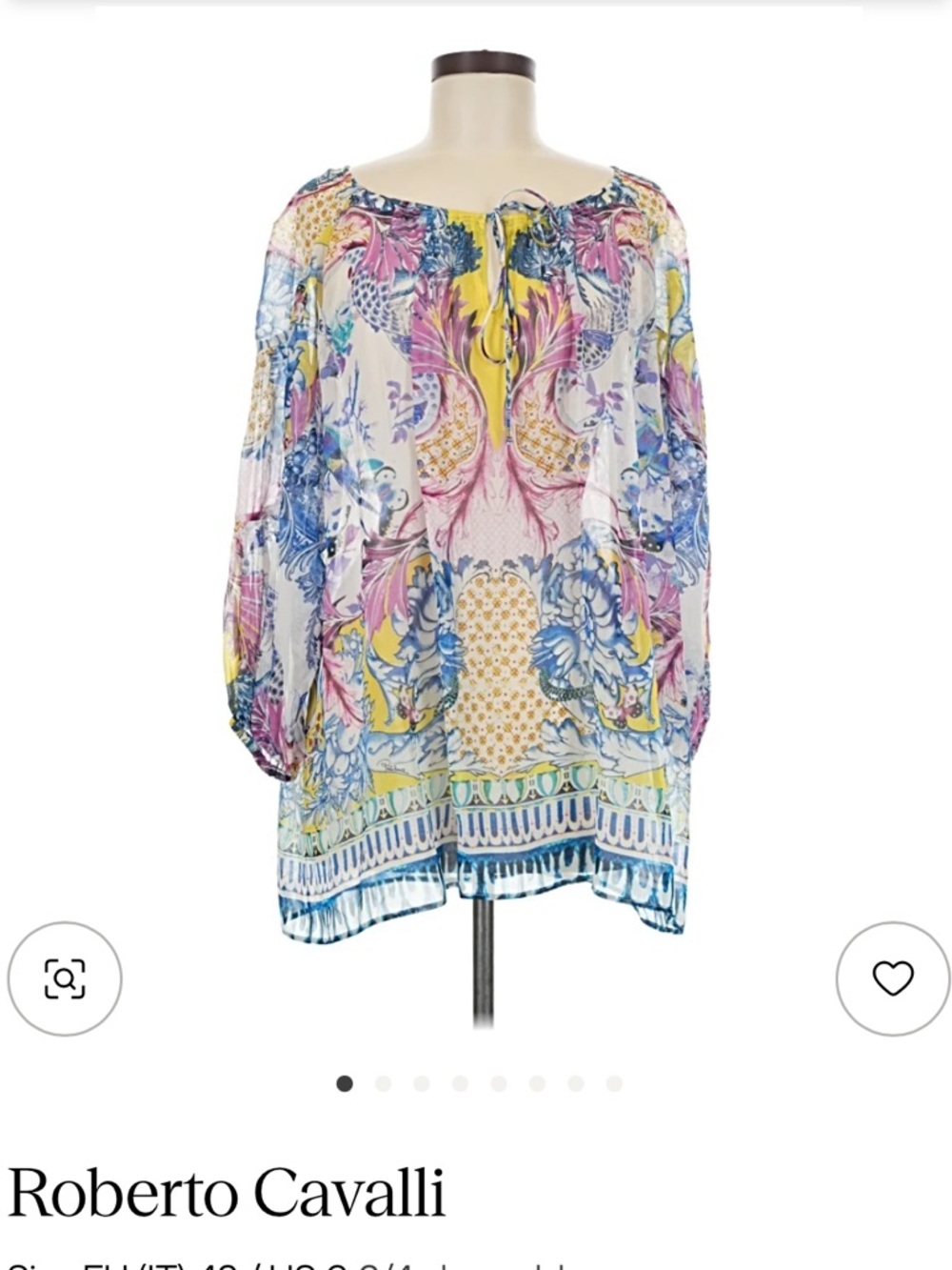 Roberto Cavalli Sheer Pastel Floral & Paisley Peasant Blouse - Pink Blue Yellow